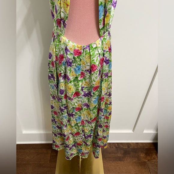 Les Reveries 100% Silk Rose Orchid Pleated Bow Maxi Dress Size 8 - Picture 11 of 13